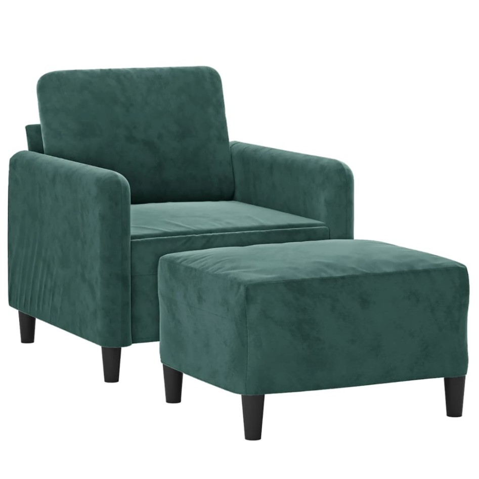 Sillón con taburete terciopelo verde oscuro 60