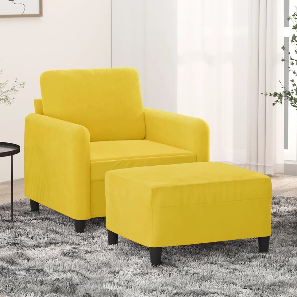 Sillón con taburete terciopelo amarillo 60