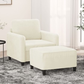 Sillón con taburete terciopelo crema 60