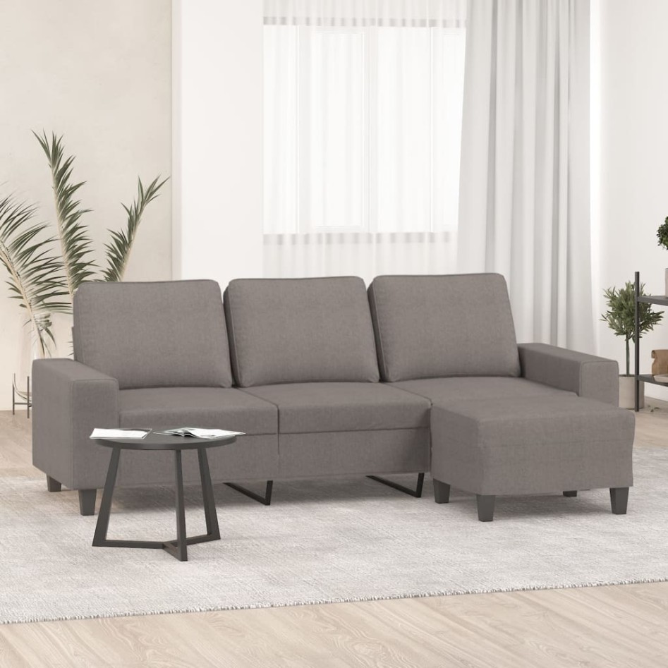 Sofá de 3 plazas con taburete de tela gris taupe 180