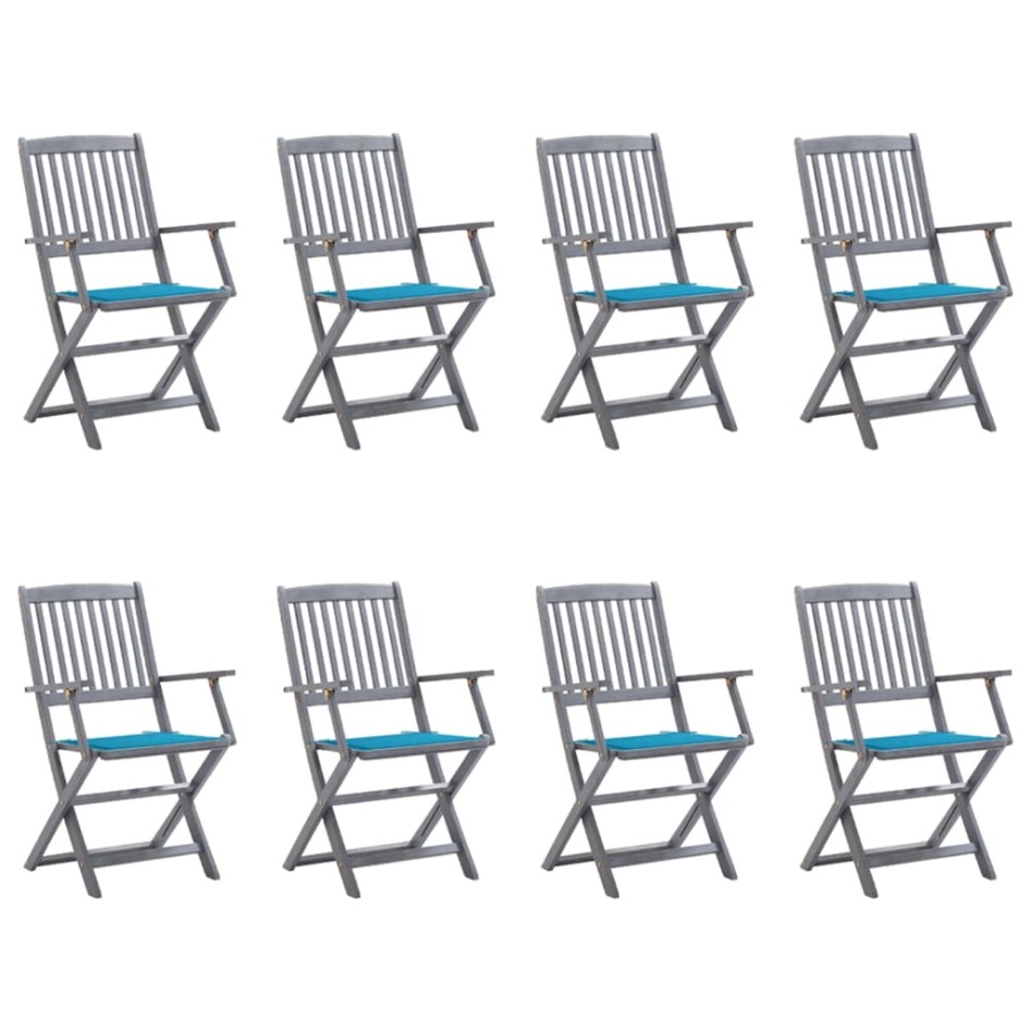 Sillas de jardín plegables 8 uds y cojines madera maciza