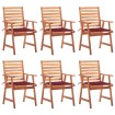 Sillas comedor de jardín y cojines 6 uds madera maciza acacia