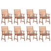 Sillas comedor de jardín y cojines 8 uds madera maciza acacia