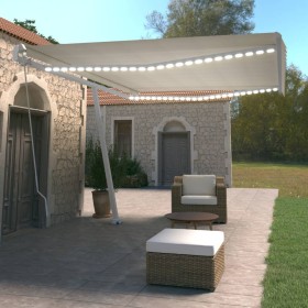 Toldo retráctil manual con luz LED crema 500x350