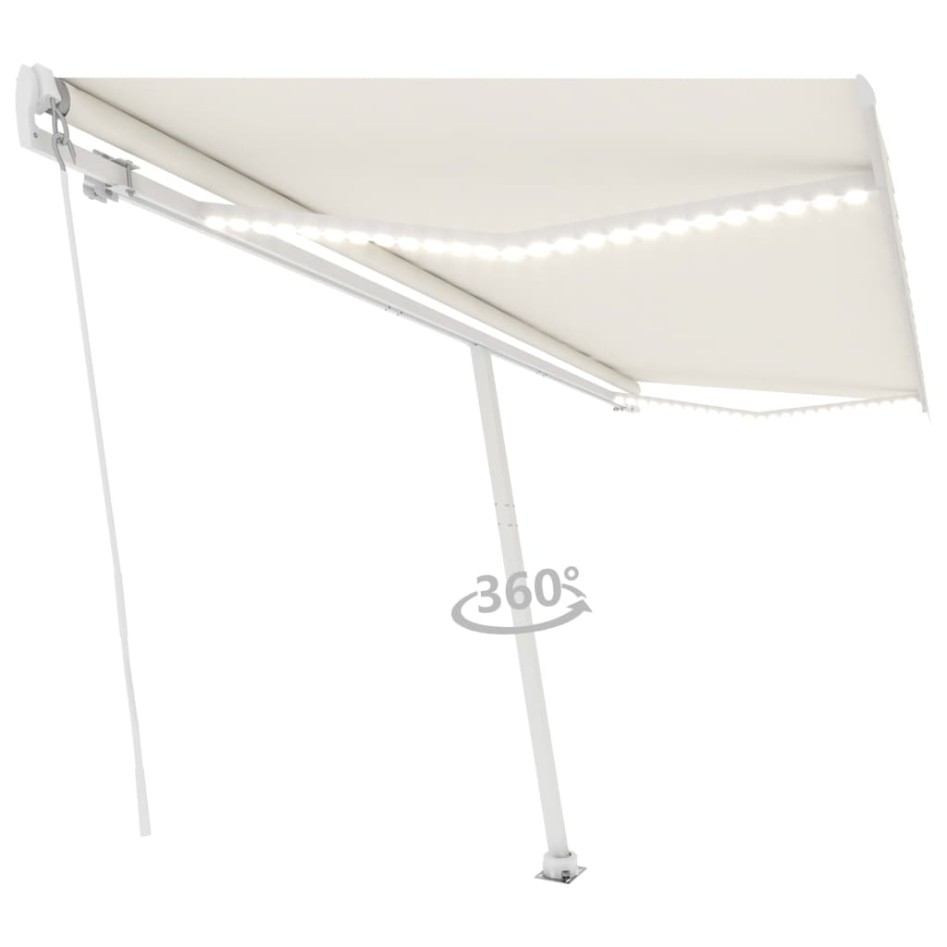 Toldo retráctil manual con luz LED crema 500x350