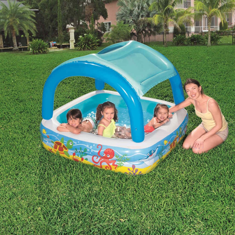 Bestway Piscina de juegos con toldo azul 140x140x114 cm