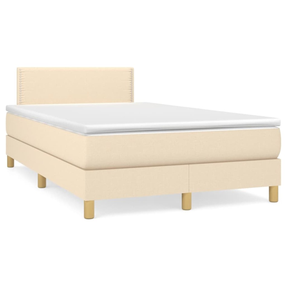 Cama box spring con colchón tela color crema 120x200