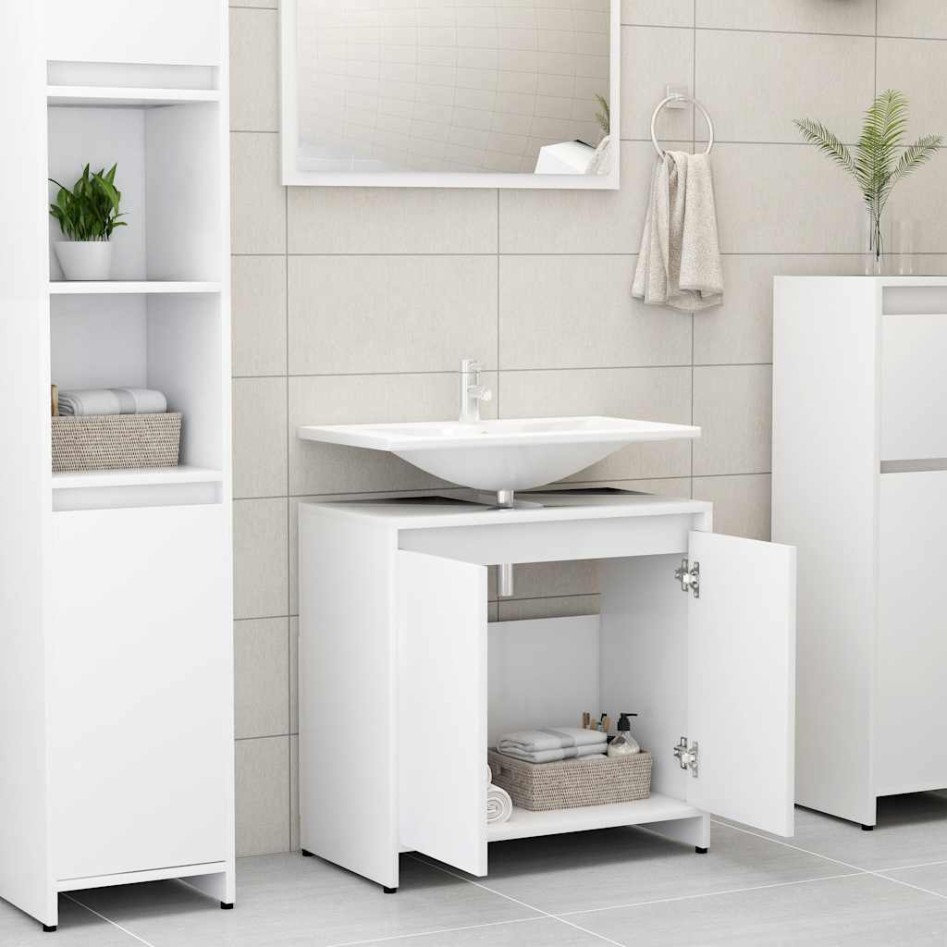 Armario de baño madera contrachapada blanco 60x33x61