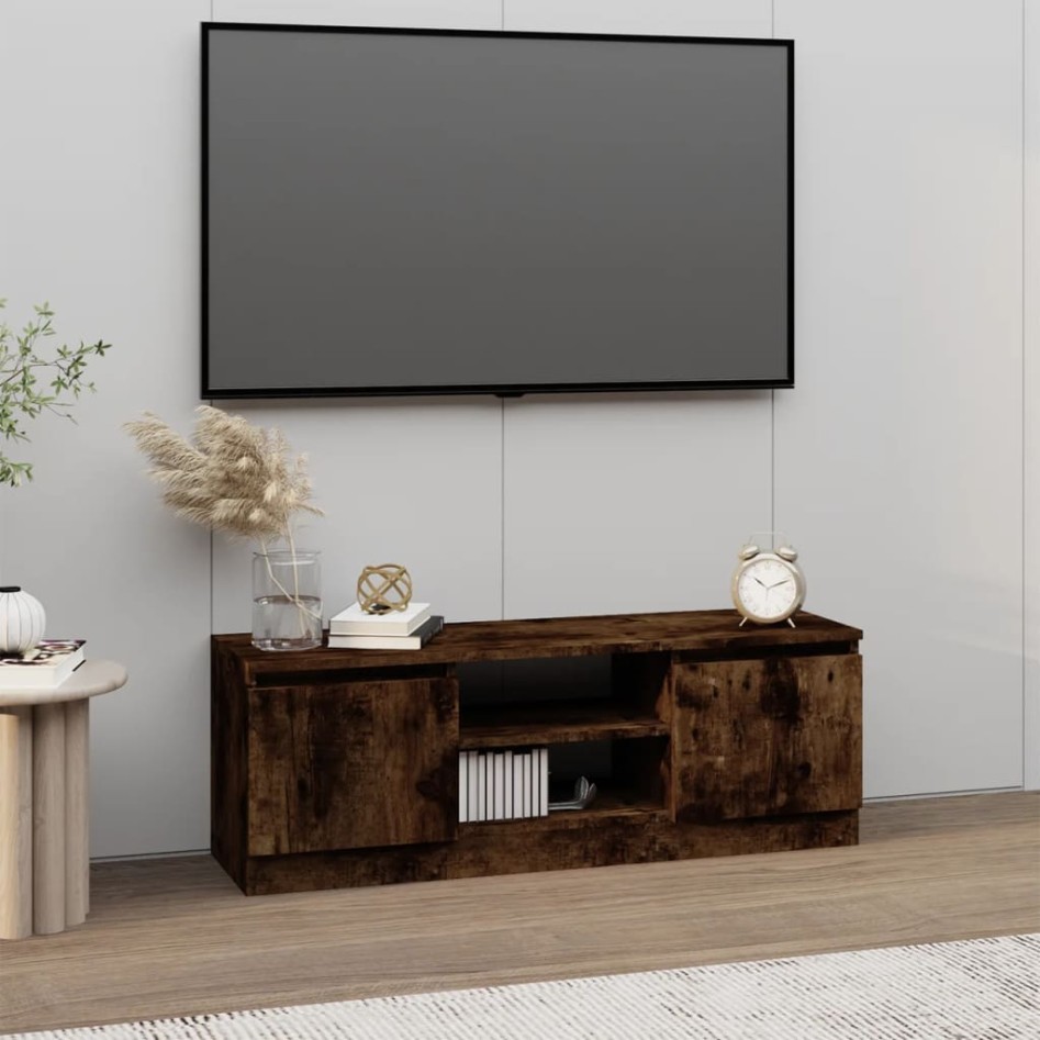 Mueble de TV con puerta roble ahumado 102x30x36