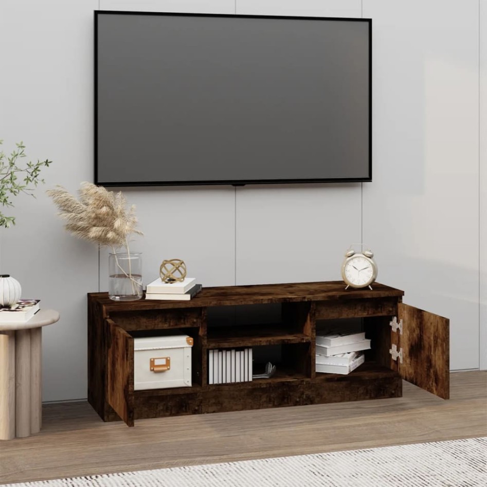 Mueble de TV con puerta roble ahumado 102x30x36