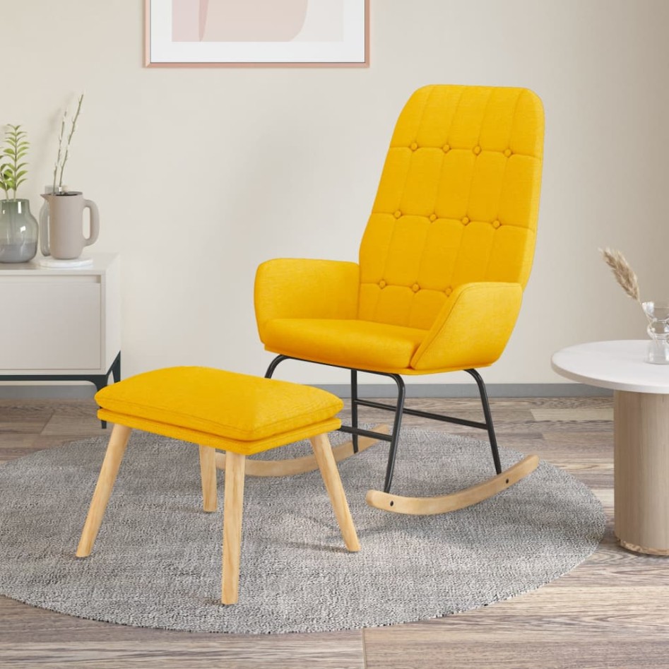 Sillón mecedora con taburete tela amarillo