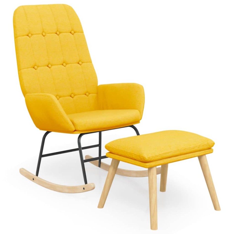 Sillón mecedora con taburete tela amarillo