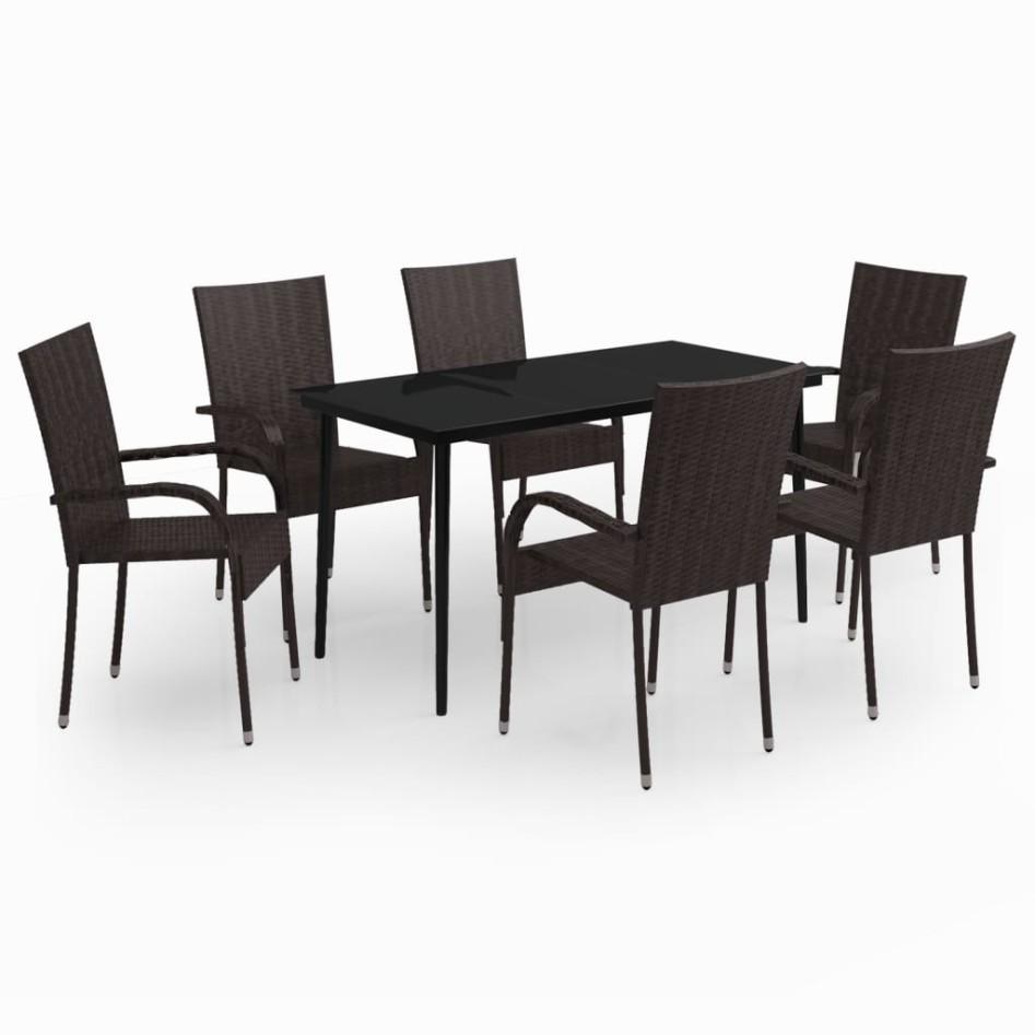 Juego de comedor de jardín 7 piezas marrón y