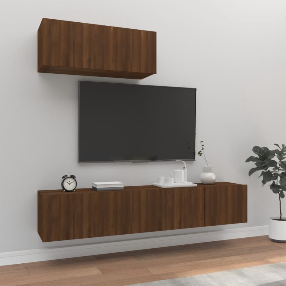 Set de muebles para TV 3 pzas madera contrachapada roble