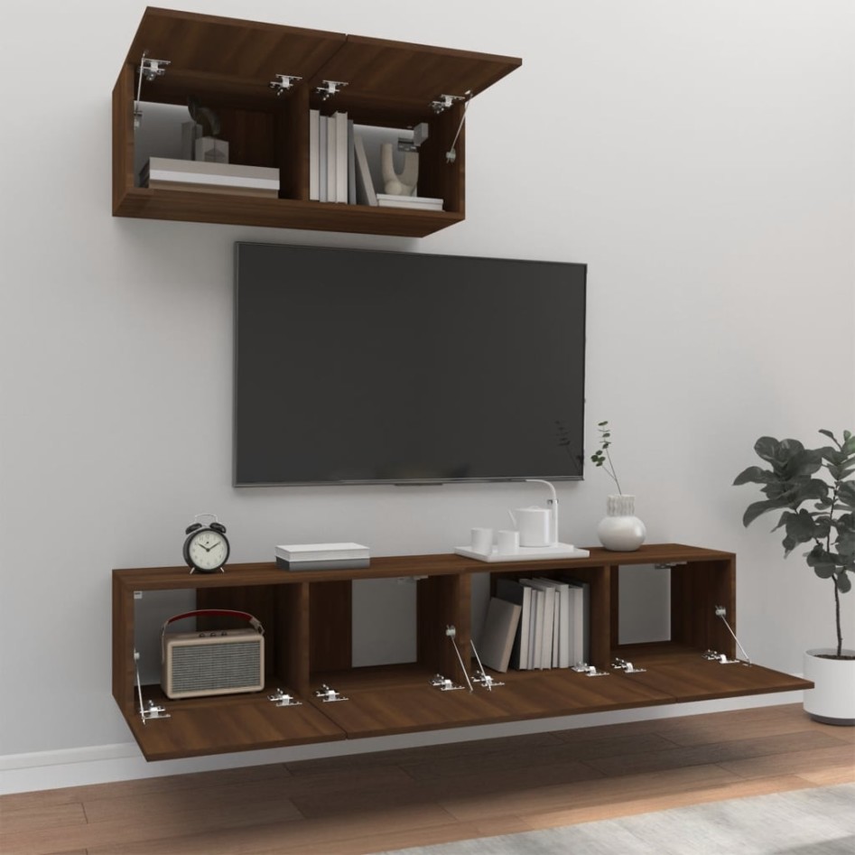 Set de muebles para TV 3 pzas madera contrachapada roble