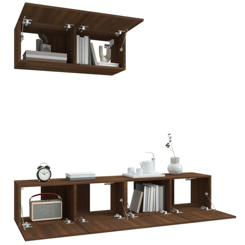 Set de muebles para TV 3 pzas madera contrachapada roble