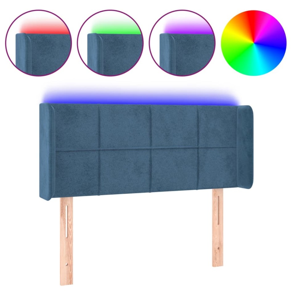 Cabecero con LED de terciopelo azul oscuro 83x16x78/88