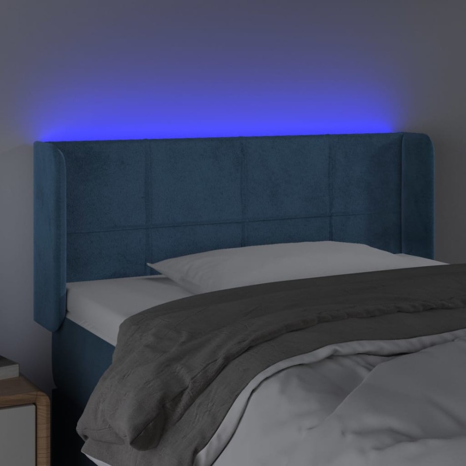 Cabecero con LED de terciopelo azul oscuro 83x16x78/88