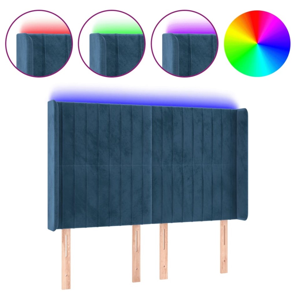 Cabecero con LED de terciopelo azul oscuro 147x16x118/128