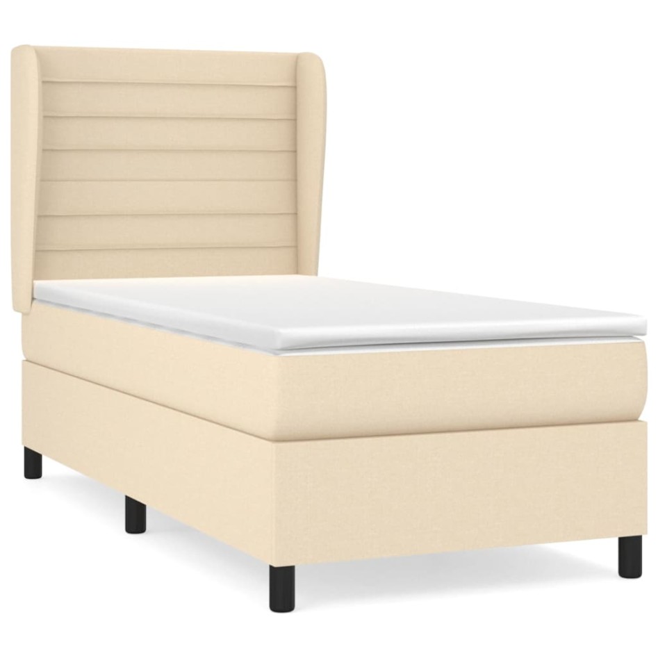 Cama box spring con colchón tela color crema 80x200