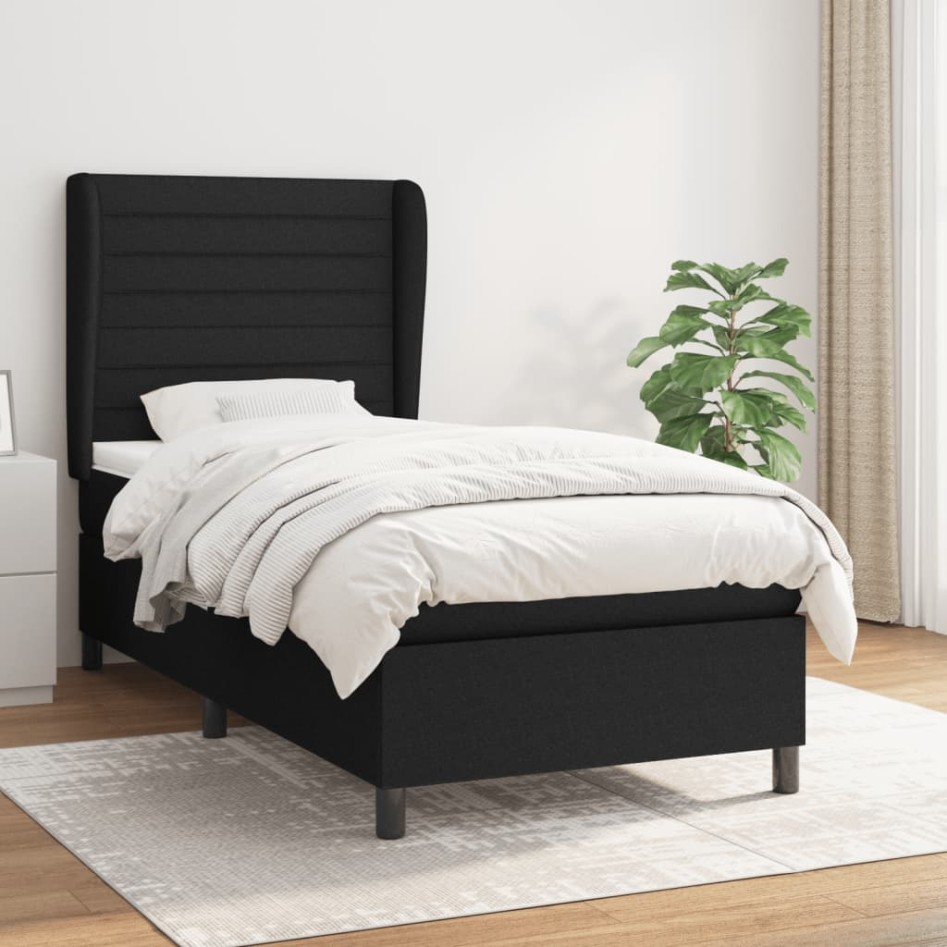 Cama box spring con colchón tela negro 80x200