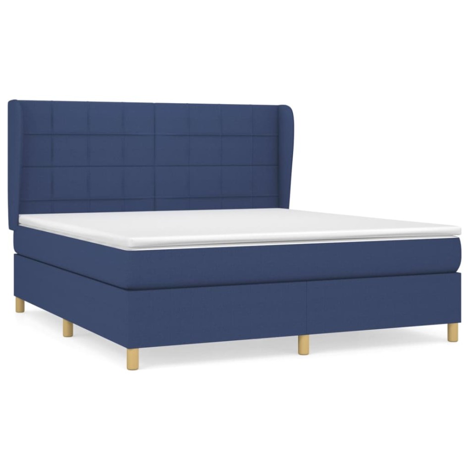 Cama box spring con colchón tela azul 160x200