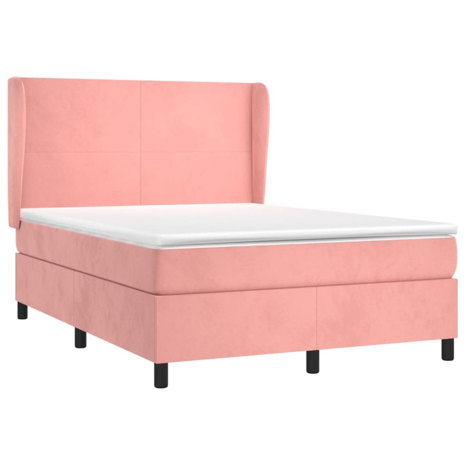 Cama box spring con colchón terciopelo rosa 140x190