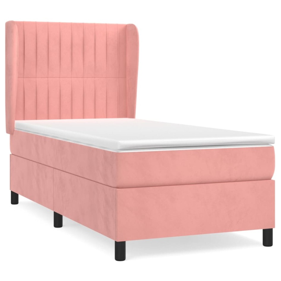 Cama box spring con colchón terciopelo rosa 80x200