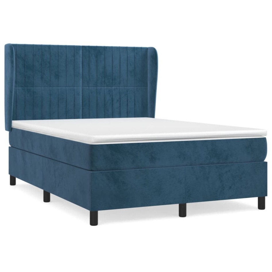 Cama box spring con colchón terciopelo azul oscuro 140x200