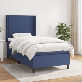 Cama box spring con colchón tela azul 80x200