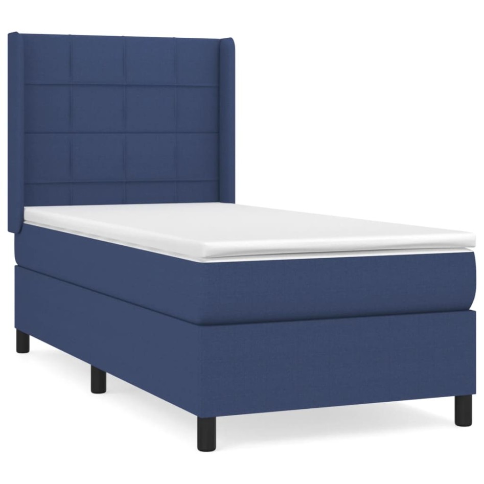 Cama box spring con colchón tela azul 80x200
