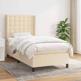 Cama box spring con colchón tela color crema 90x200