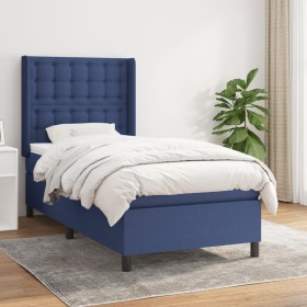Cama box spring con colchón tela azul 80x200