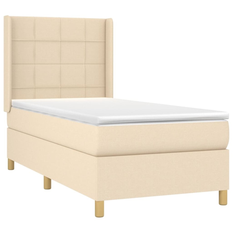 Cama box spring con colchón tela color crema 80x200