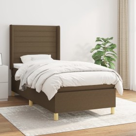 Cama box spring con colchón tela marrón oscuro 80x200