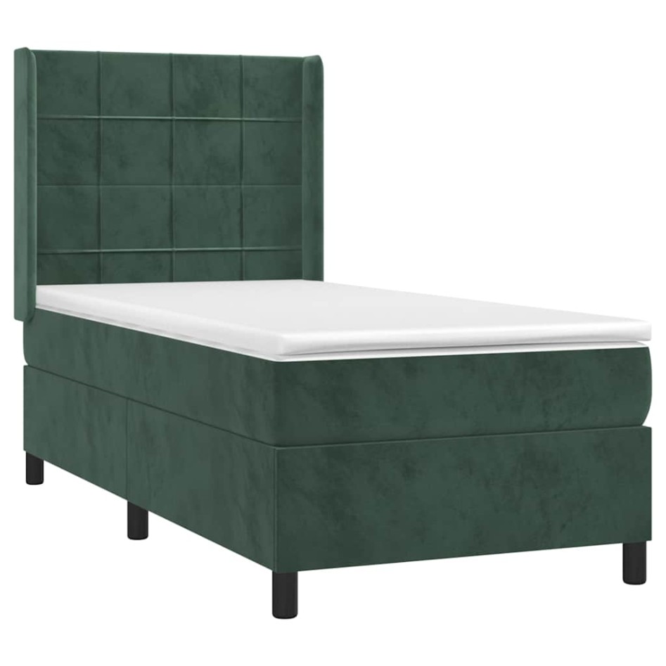 Cama box spring con colchón terciopelo verde oscuro 80x200