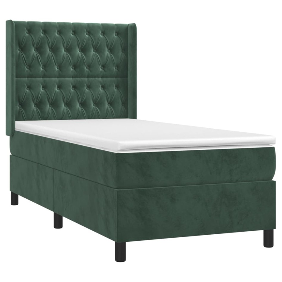 Cama box spring con colchón terciopelo verde oscuro 80x200