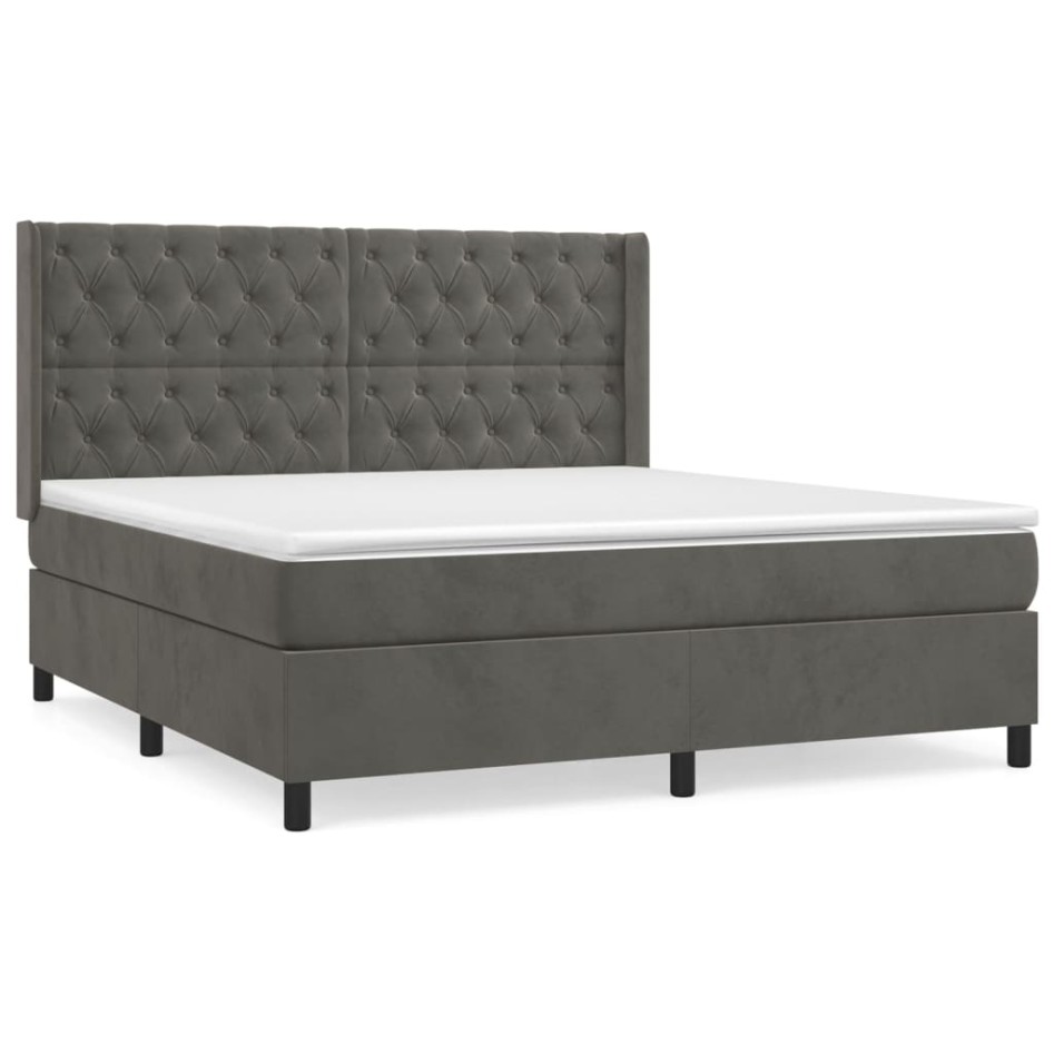 Cama box spring con colchón terciopelo gris oscuro 160x200