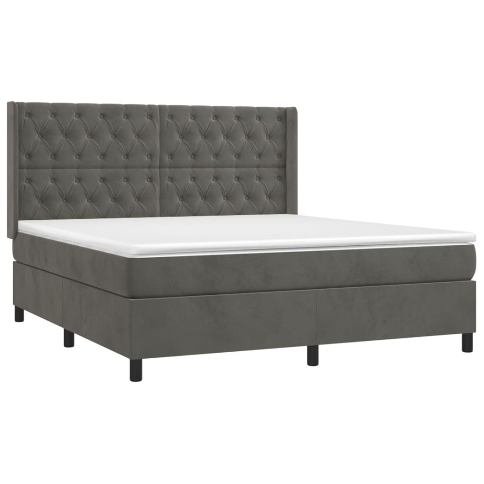 Cama box spring con colchón terciopelo gris oscuro 160x200