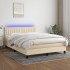 Cama box spring colchón y luces LED tela crema 140x190