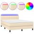 Cama box spring colchón y luces LED tela crema 140x190