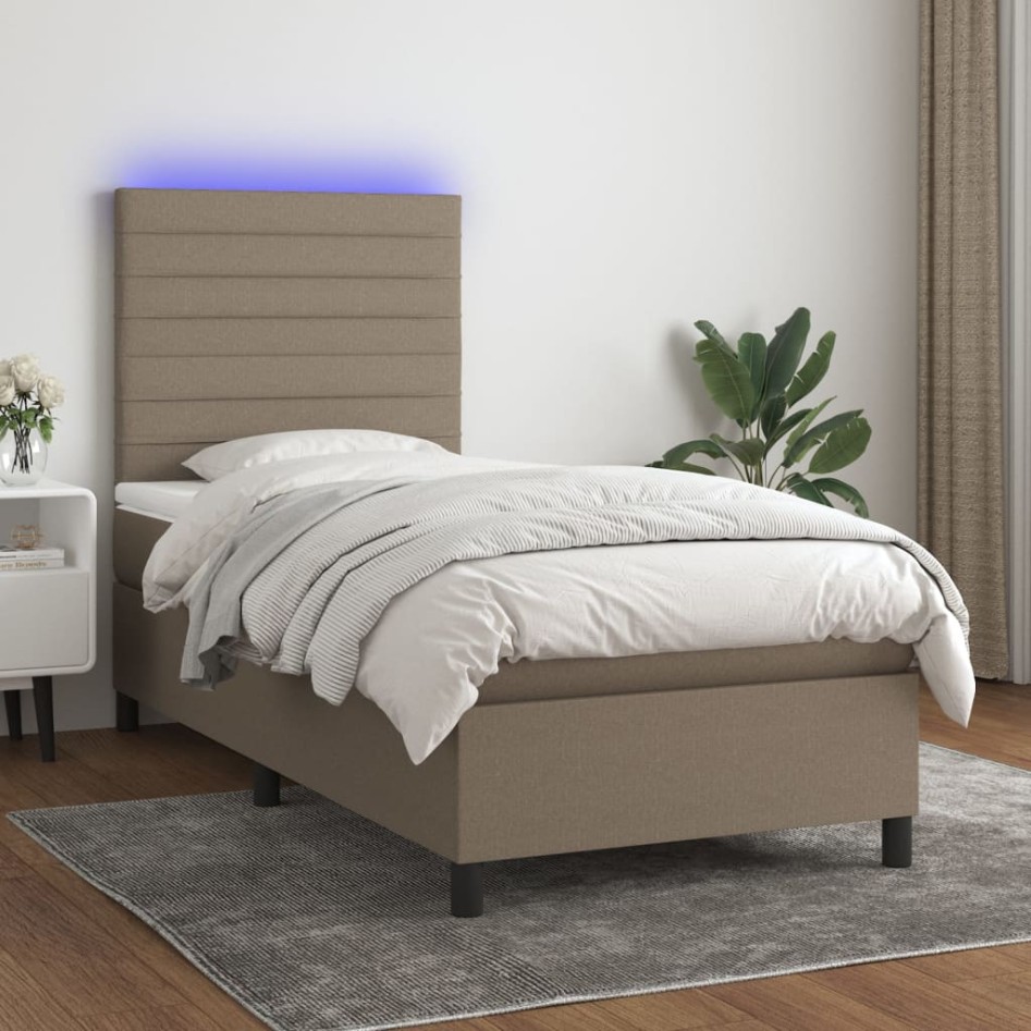 Cama box spring colchón y luces LED gris taupe 80x200