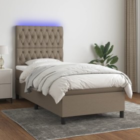 Cama box spring colchón y luces LED gris taupe 80x200