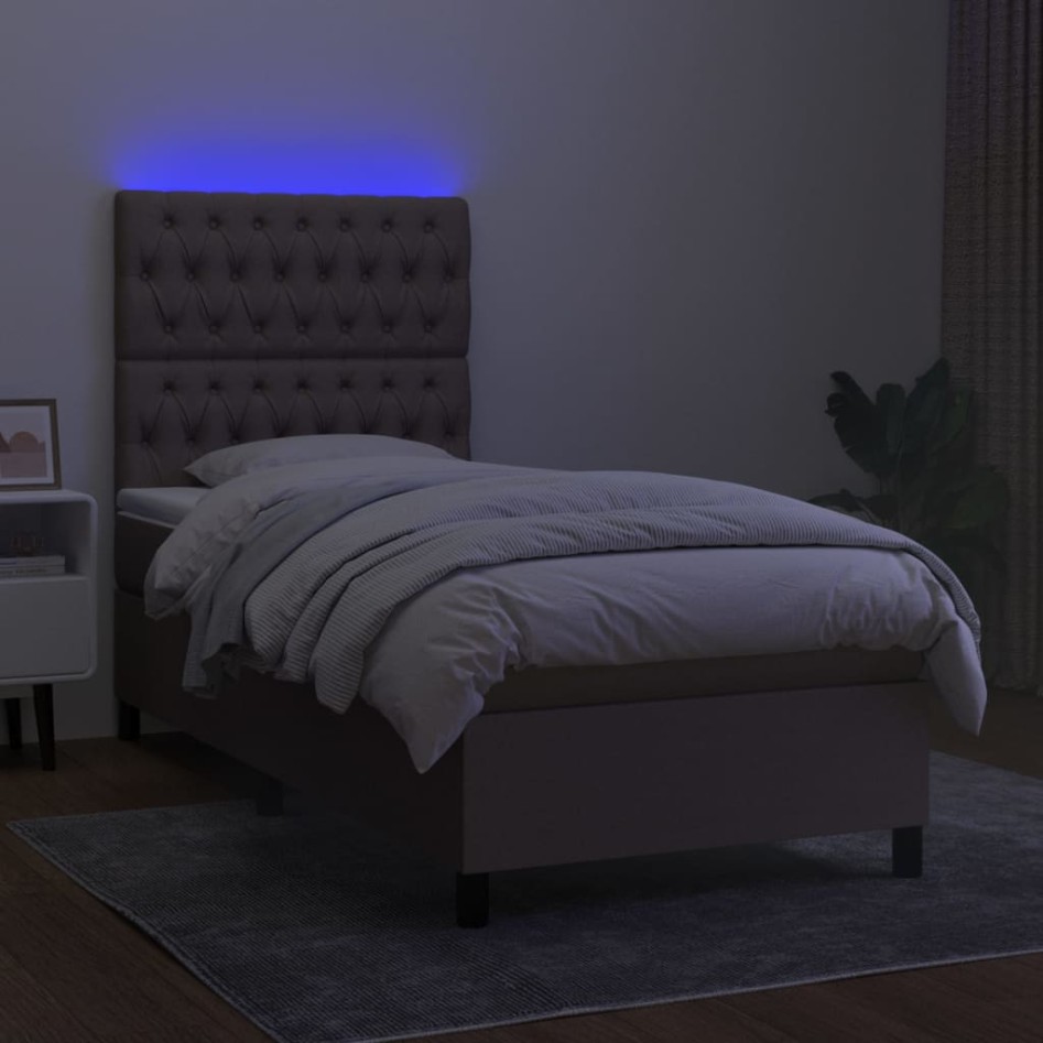 Cama box spring colchón y luces LED gris taupe 80x200