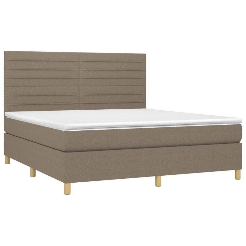 Cama box spring colchón y luces LED tela gris taupe 160x200