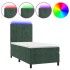 Cama box spring colchón y LED terciopelo verde oscuro 90x190