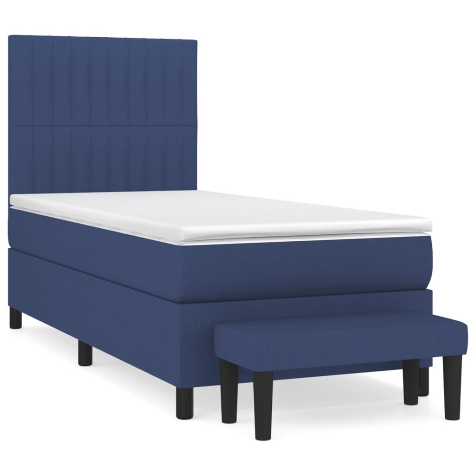 Cama box spring con colchón tela azul 80x200
