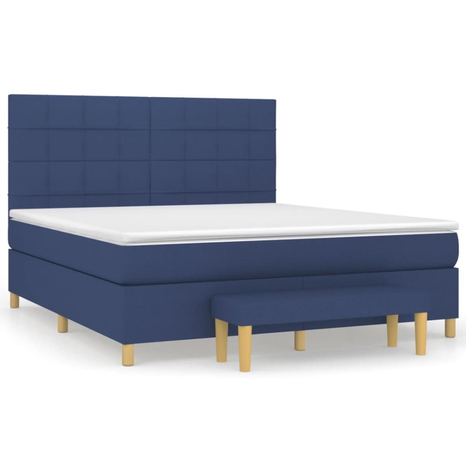Cama box spring con colchón tela azul 160x200