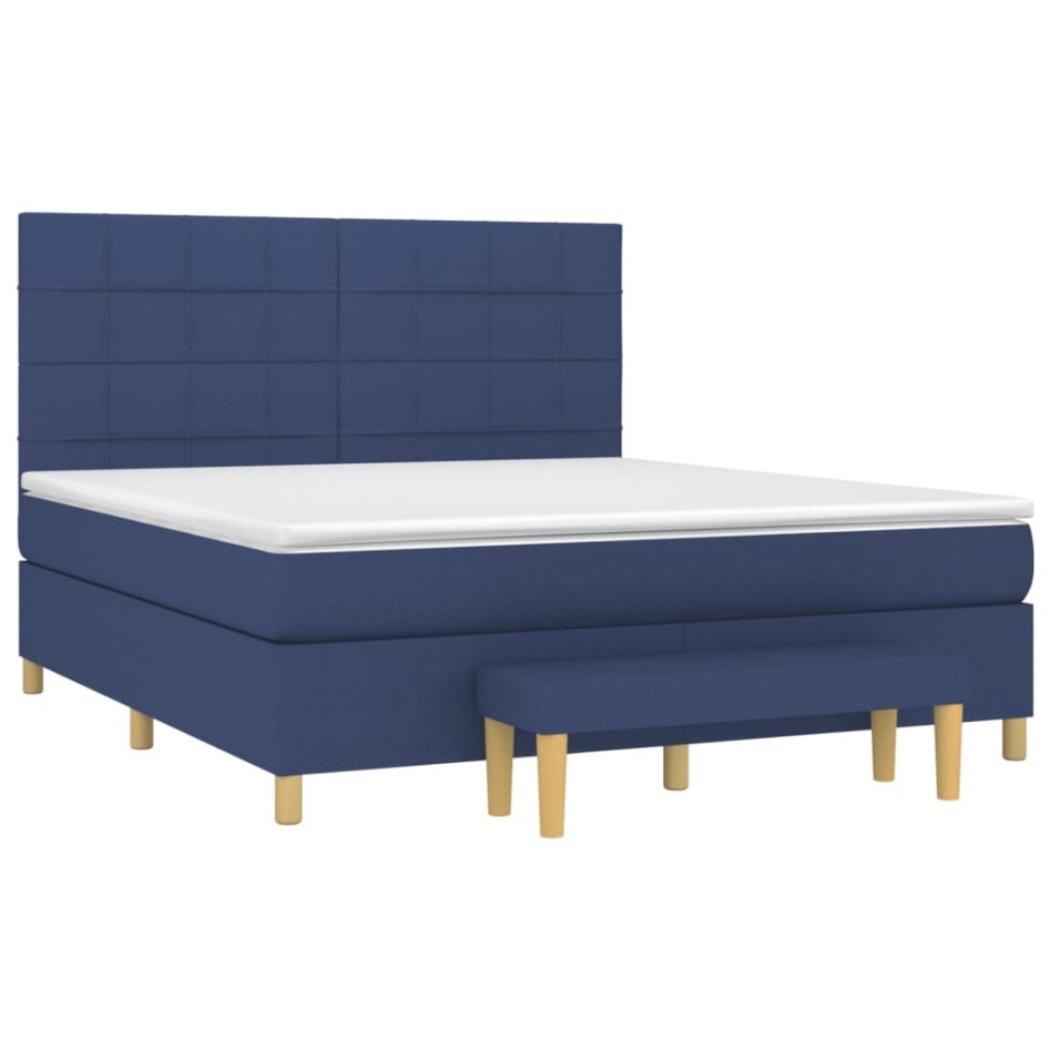 Cama box spring con colchón tela azul 160x200