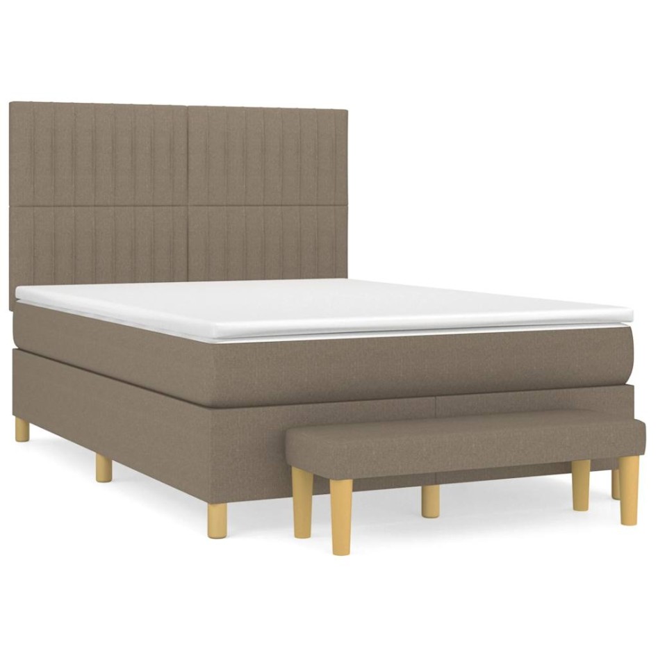 Cama box spring con colchón tela gris taupe 140x190